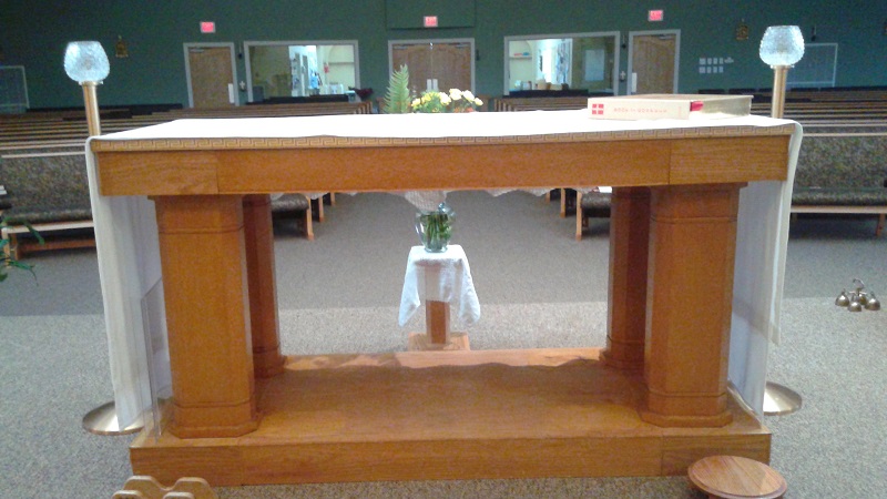 Existing altar from St Martin’s hospital, showing seams where the altar was shortened and elongated over time